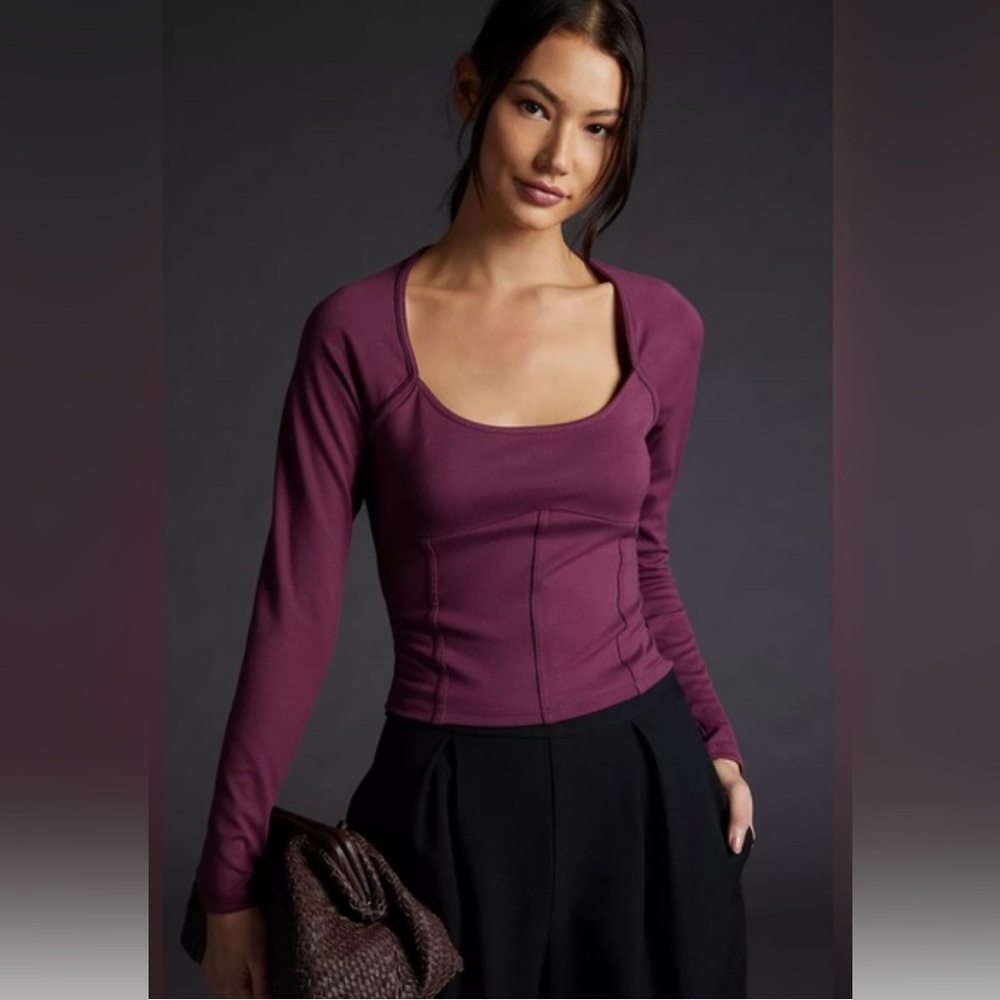Maeve Anthropologie maroon burgundy ponte corset slightly cropped top medium